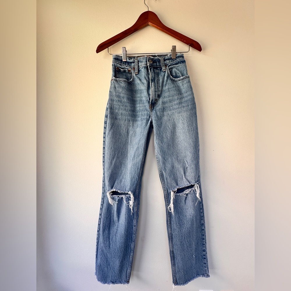 Abercrombie & Fitch Blue Straight Jeans with Distressed Details